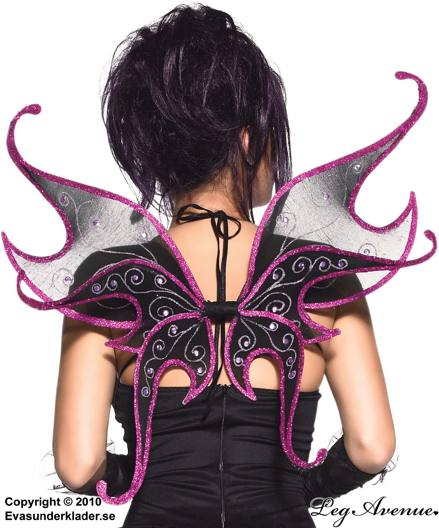 Butterfly (woman), costume wings, sheer mesh, glitter, scattered rhinestones